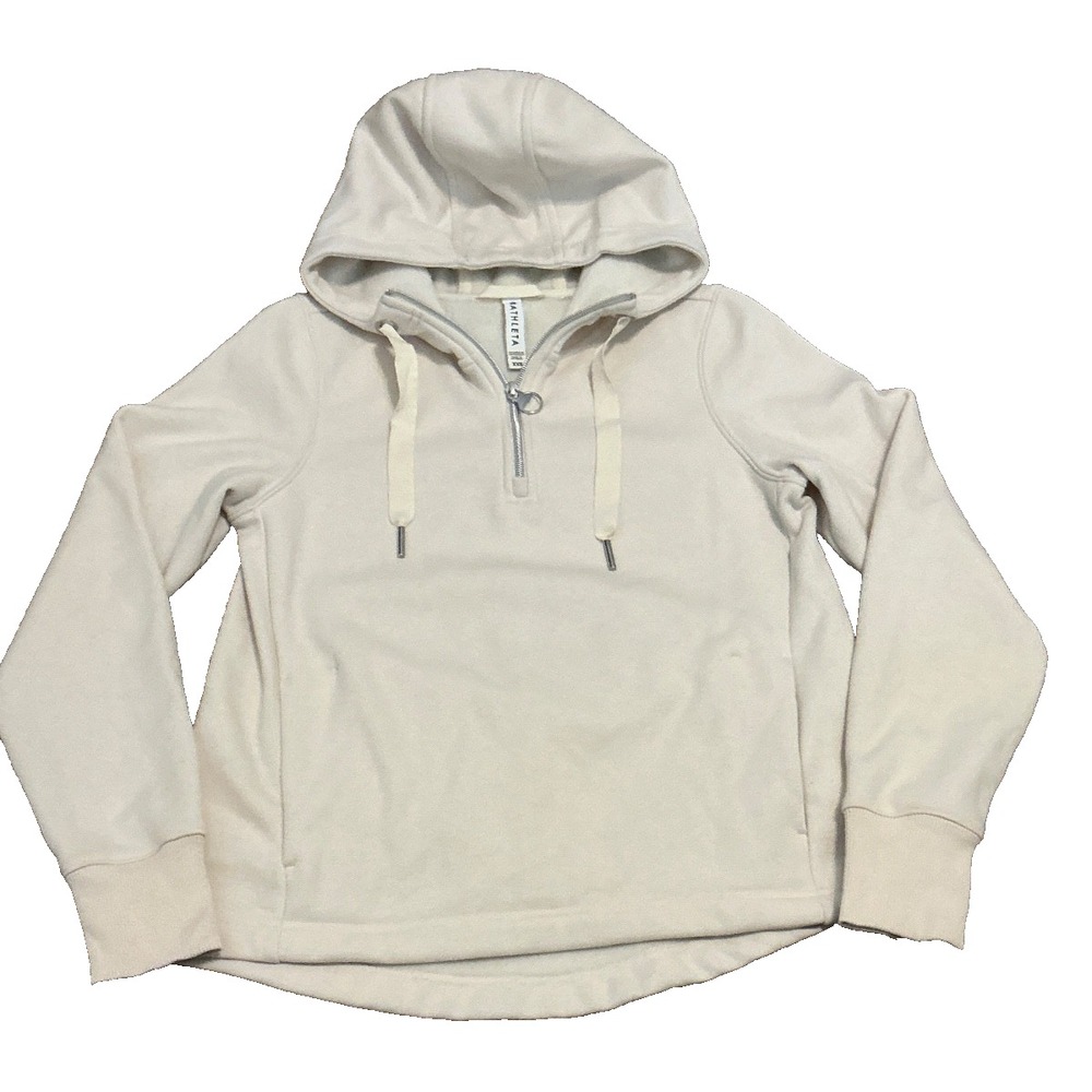 Athleta Womens Ivory Long Sleeve Pockets 1/4 Zip Pullover Hoodie Size XXS